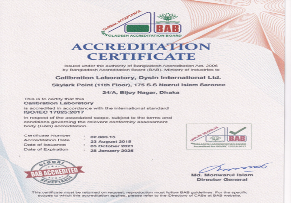 Dysin Accreditation Certificate